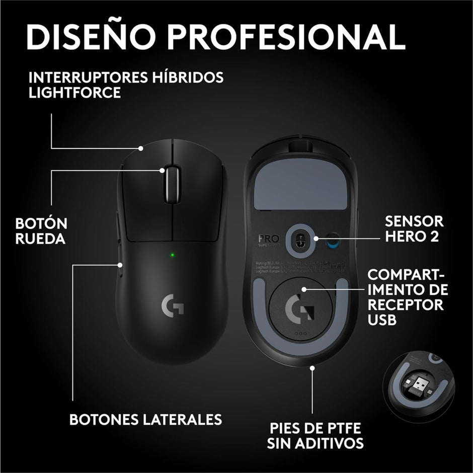 Mouse Logitech G Pro X Superlight 2 SE Gamer Inalámbrico Ultra Ligero 60g con Sensor HERO 2 y Lightspeed