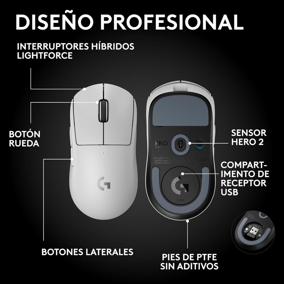 Mouse Logitech G Pro X Superlight 2 SE Gamer Inalámbrico Ultra Ligero Sensor HERO 2 Lightspeed - Blanco