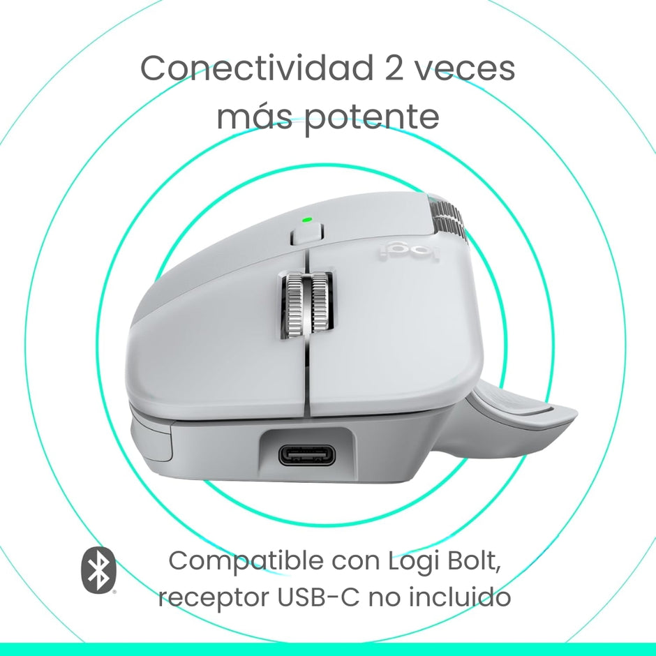 Mouse Inalámbrico Avanzado Logitech MX Master 4 Recargable Bluetooth/Bolt Silent Clics 8000 DPI - Gris Pálido