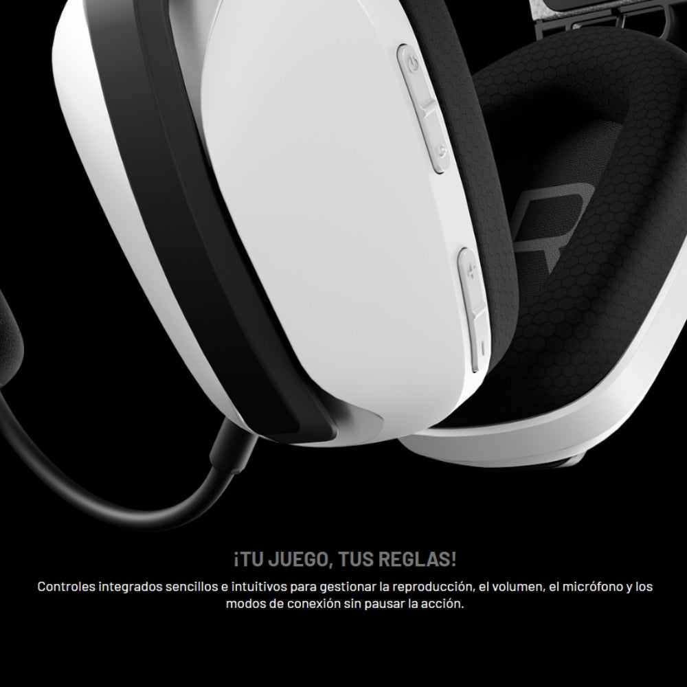 Diadema Gamer Primus Arcus 360BT PBH‑360 con Bluetooth 5.3 y 2.4GHz, Micrófono Desmontable Pro Blanco