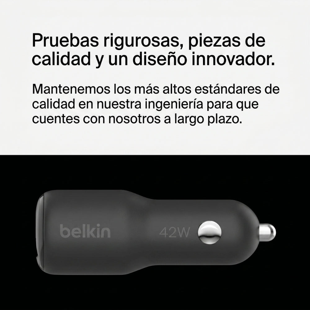 Cargador de Carro Belkin CCB005btBK USB-C USB-A 42W con Carga Rápida para iPhone y Android
