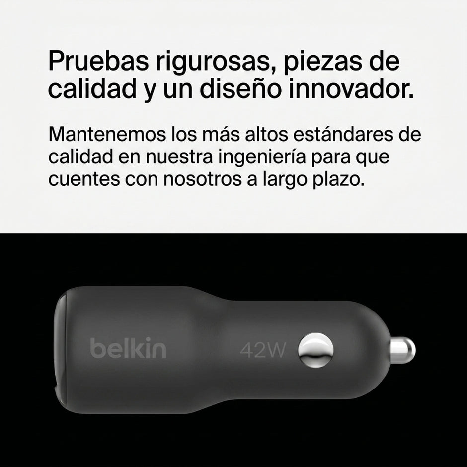 Cargador de Carro Belkin CCB005btBK USB-C USB-A 42W con Carga Rápida para iPhone y Android
