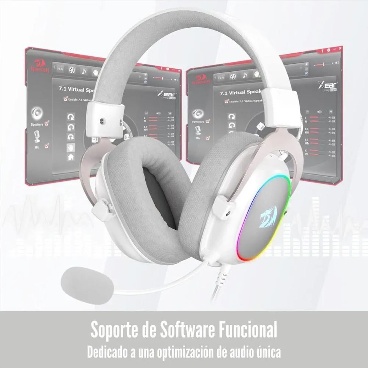 Audífonos Diadema Gamer USB Redragon Zeus H510W X RGB Sonido 7.1 Micrófono Cancelación de Ruido - Blanco