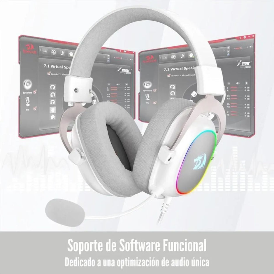 Audífonos Diadema Gamer USB Redragon Zeus H510W X RGB Sonido 7.1 Micrófono Cancelación de Ruido - Blanco