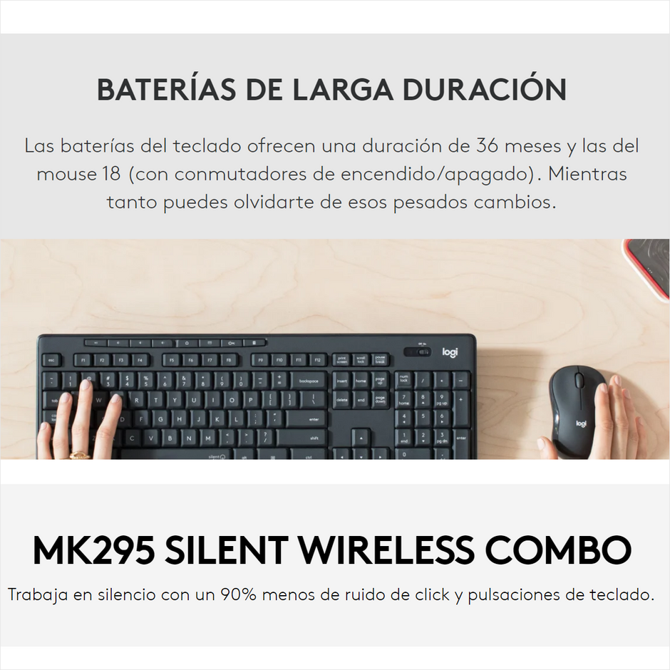 Logitech Mk295, Combo Inalámbrico Silencioso Teclado Y Mouse
