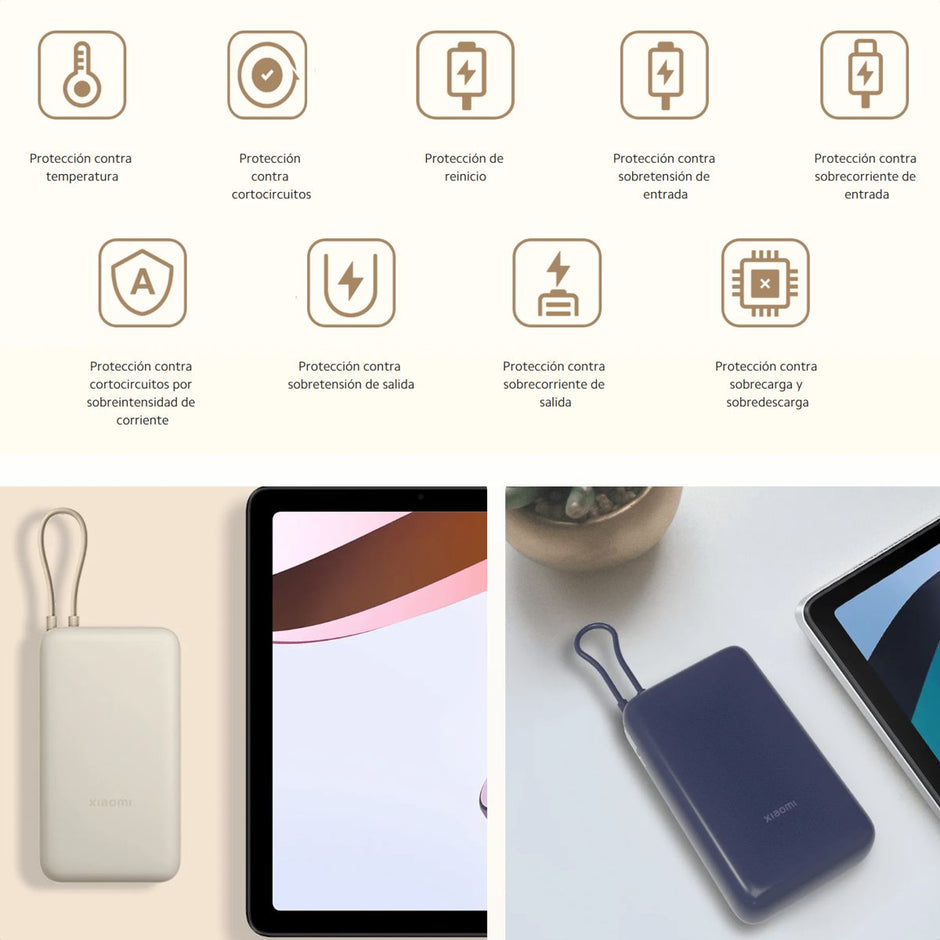 Power Bank Xiaomi 20000mAh 33W con Cable Integrado, Carga Rápida USB-C y 3 Dispositivos Simultáneos - Azul