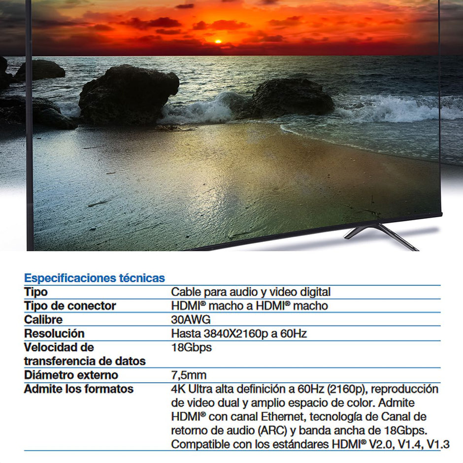 Cable trenzado HDMI® macho a HDMI® macho de alta velocidad XTC-626
