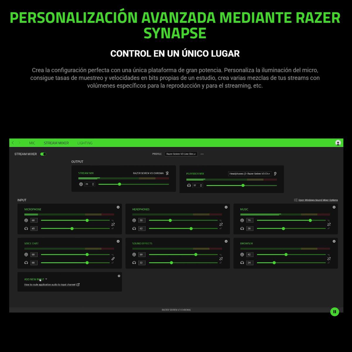 Micrófono Razer Seiren V3 Chroma USB RGB 96kHz 24bit Supercardioide para Streaming Profesional Blanco