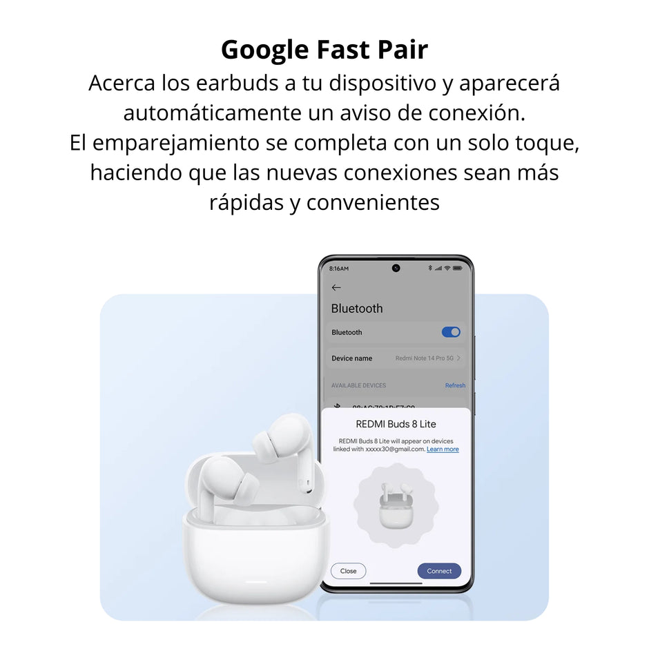 Audífonos In-Ear Xiaomi Redmi Buds 8 Lite Bluetooth 5.4 ANC 42dB Batería 8h/36h IP54 Llamadas AI - Negro