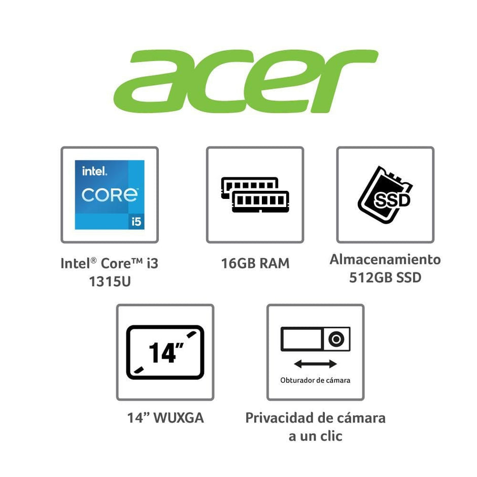 Portátil Corporativo Acer TravelMate P2 14 Intel Core i3 1315u 16GB RAM 512GB SSD Windows 11 Pro