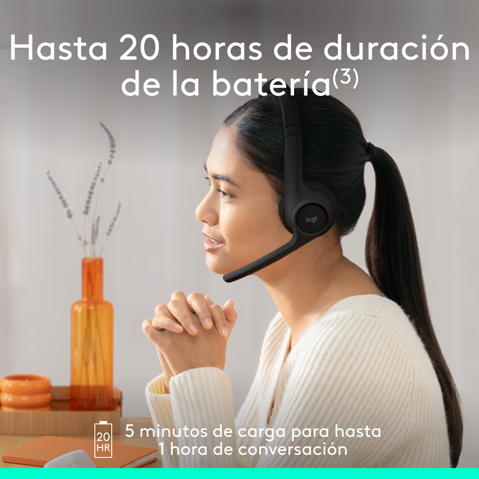 Diadema Profesional Bluetooth, Logitech Zone 300, Con Micrófono, Negro