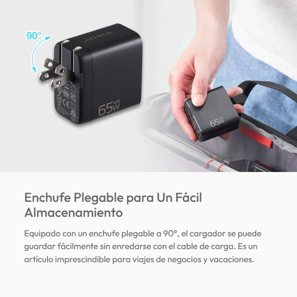 Cargador De Pared Adata Gan 65w 2 En 1 con Cable USB-C de 2m, 100w