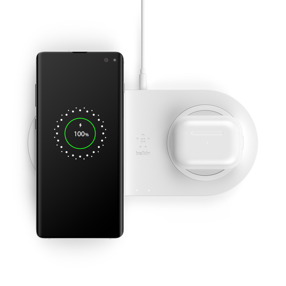 Base De Carga Inalámbrica Dual Qi 10w Belkin Boostcharge WIZ002TTWH Blanco