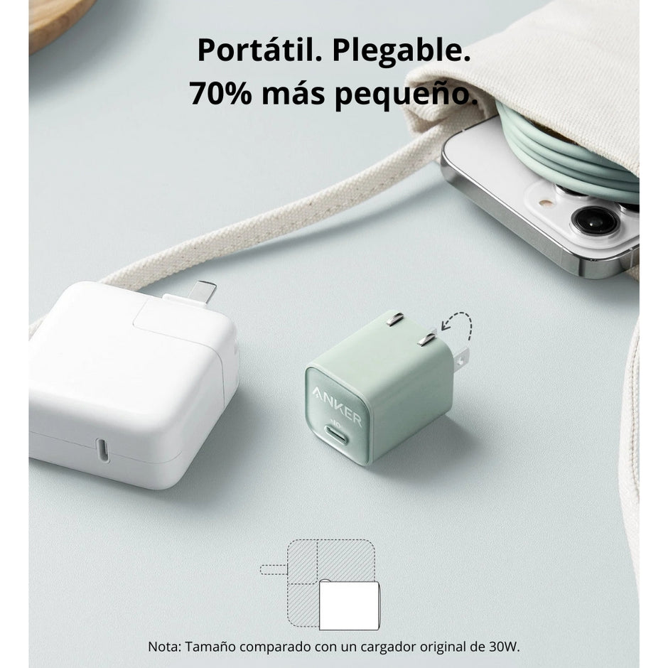 Cargador Anker Nano A2147 USB-C Power Delivery 30W Carga Rápida para iPhone, Android y iPad Negro