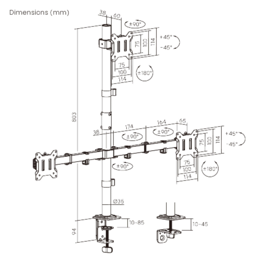 Soporte Monitor Triple Techgo SPM-1135 Escritorio 17-32