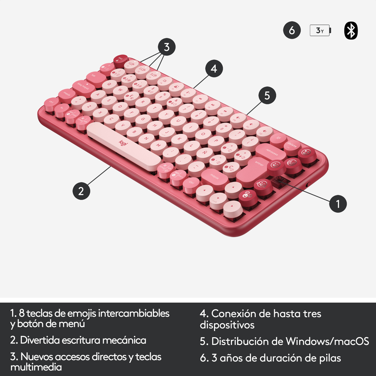 Teclado Mecánico Logitech POP Keys Heartbreaker con Botón de Emojis