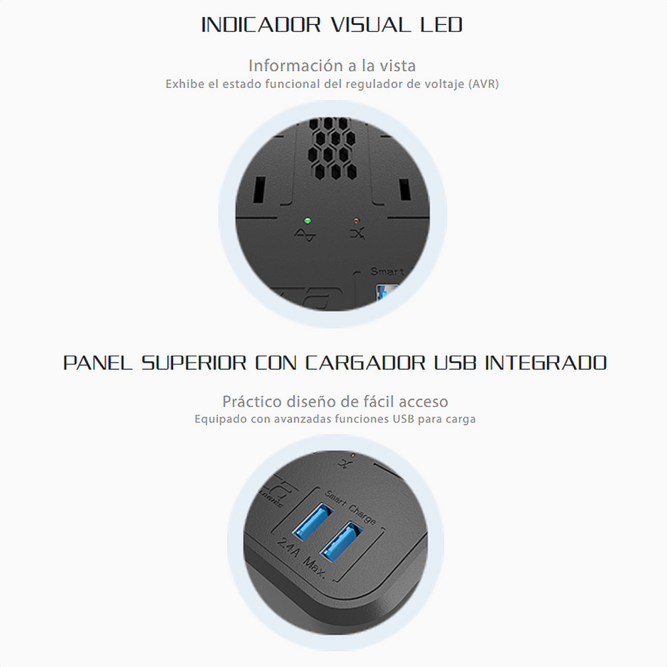 Regulador de Voltaje Automático Forza FVR-1221USB de 1200VA con 8 Tomas + 2 USB