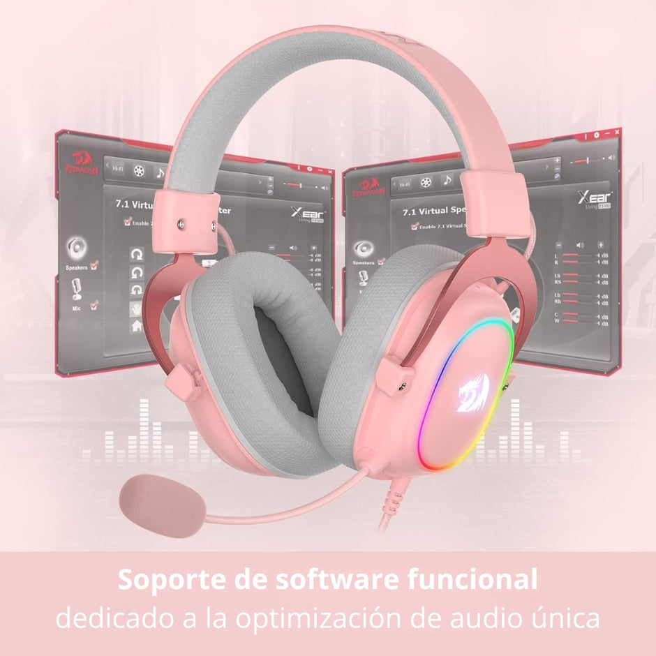 Diadema Gamer Redragon Zeus X con Cable, Controlador de Audio, Rosa