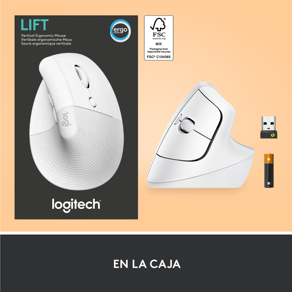 Mouse Ergonómico Vertical Logitech Lift, Inalámbrico para Manos Pequeñas y Medianas, Blanco