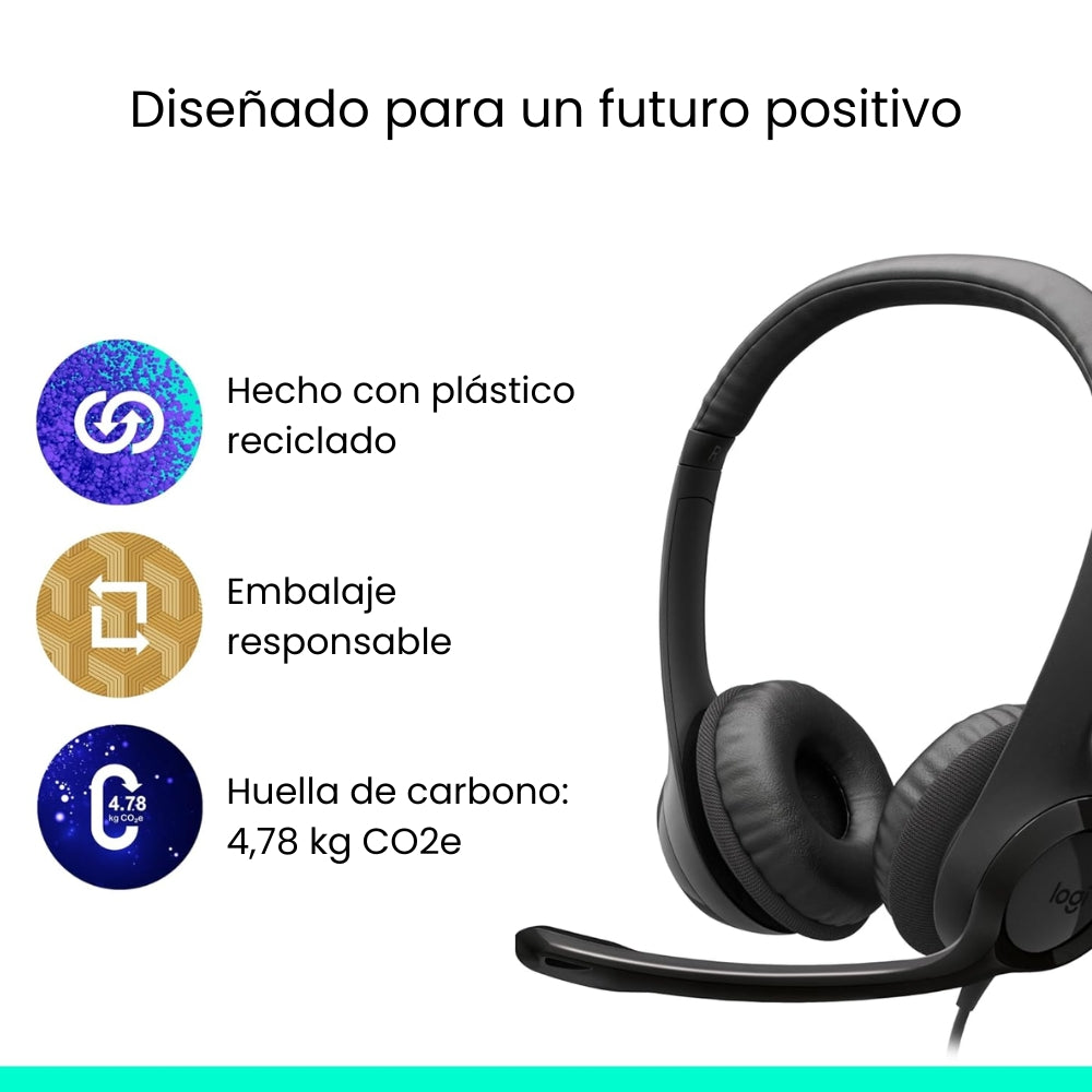 Audífonos Diadema USB-C Logitech H390 Micrófono Supresión de Ruido Audio Digital Control Mute - Negro