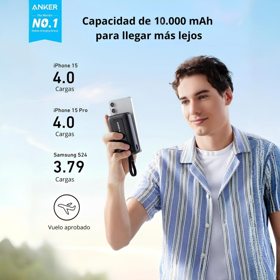 Power Bank Anker Zolo A1685 10000mAh 30W con Cable USB-C Integrado y Carga Rápida PD - Blanco