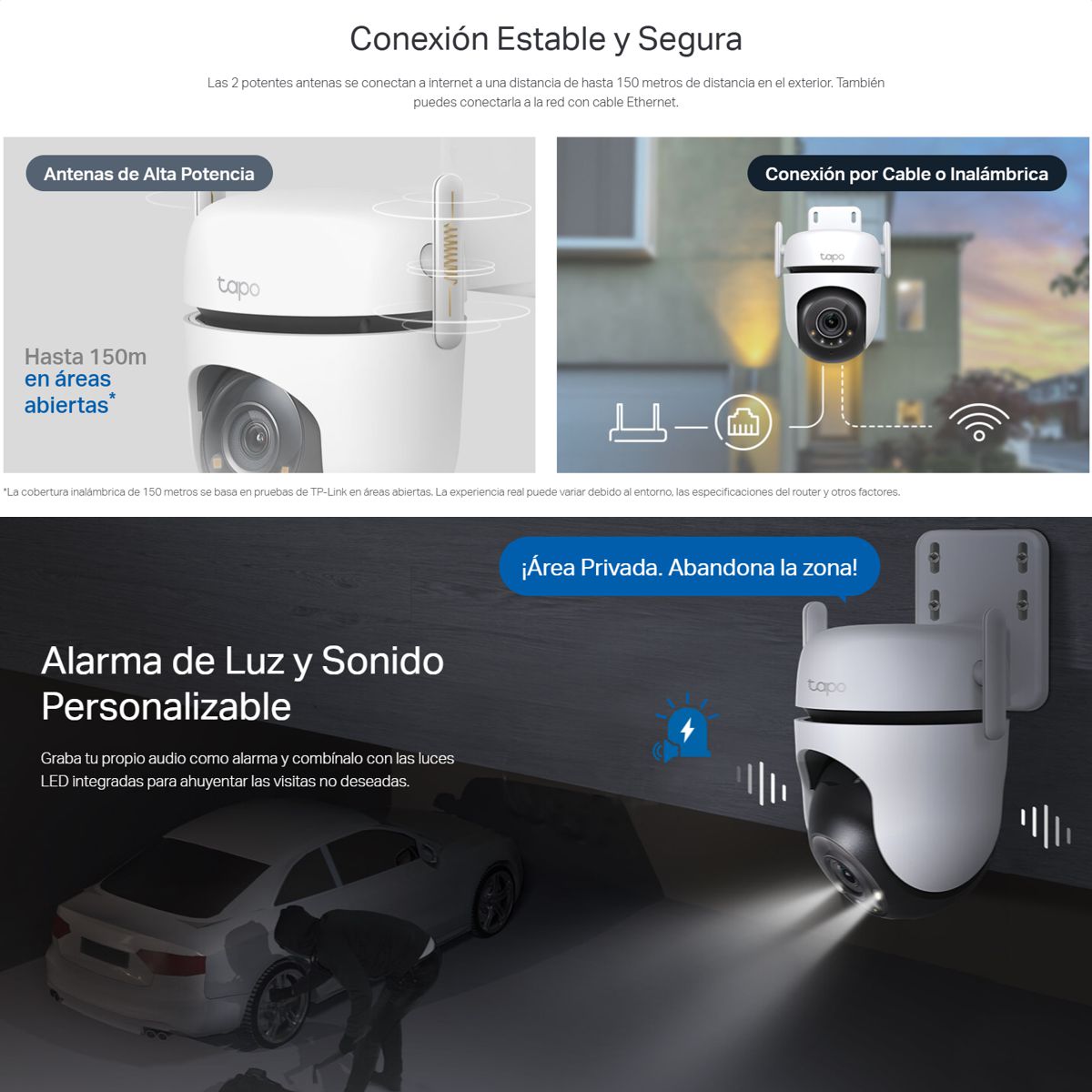 Cámara WiFi TP-Link Tapo C520WS 360° 2K QHD para Exteriores con Visión Nocturna a Color y Detección IA Avanzada + Micro SD 128GB