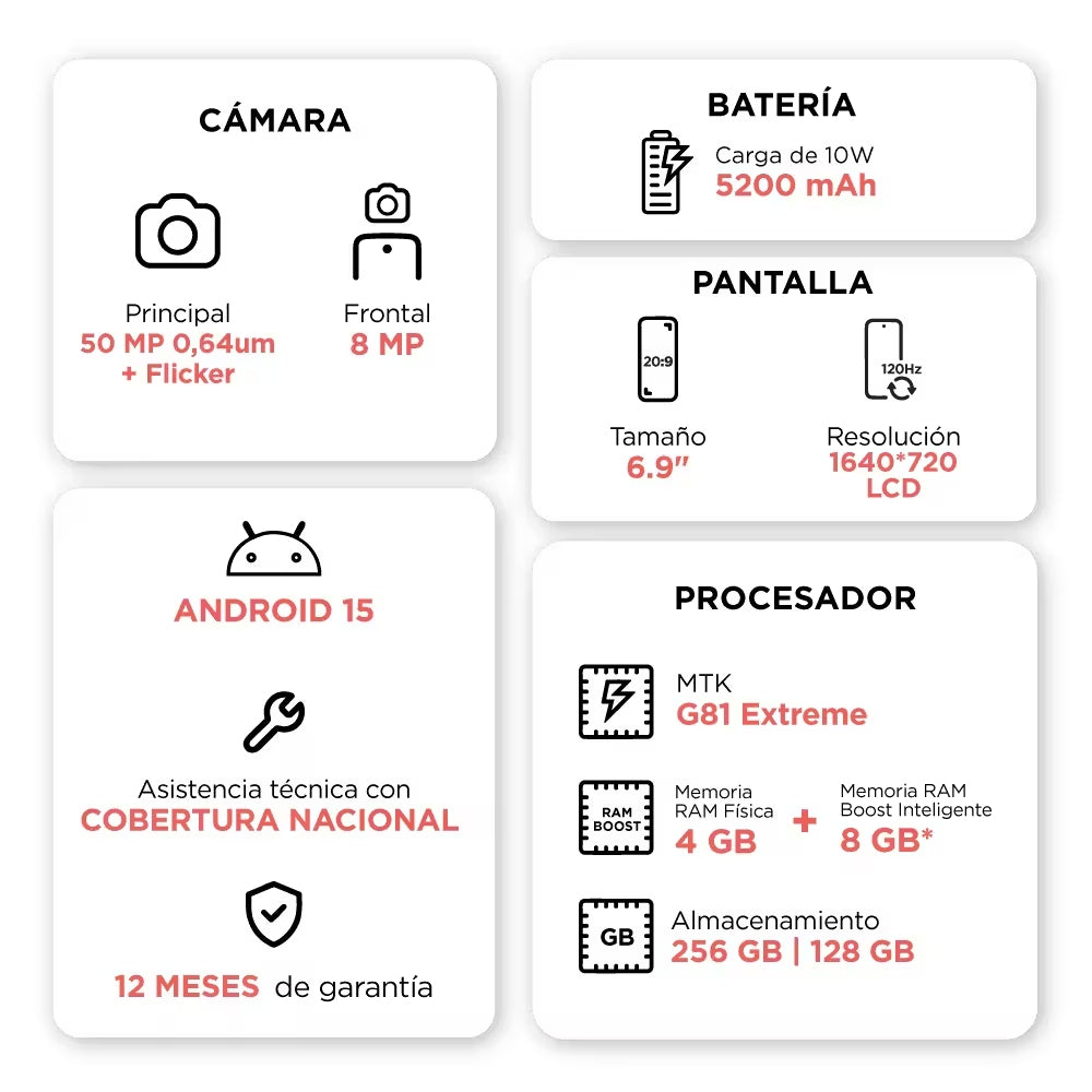 Celular Motorola Moto G06 Dual SIM 6.9” 120Hz 128GB/4GB+8GB RAM Boost 50MP AI IP64 5200mAh - Naranja