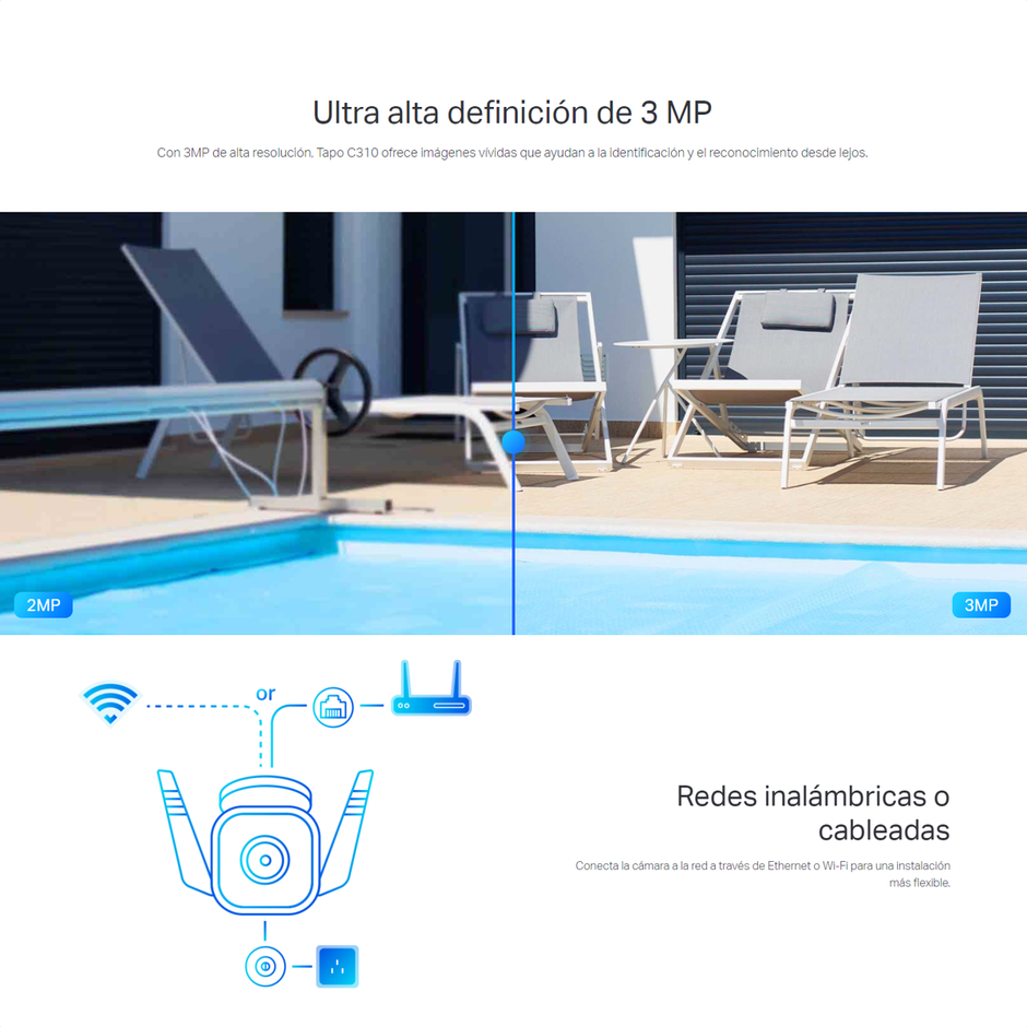 Cámara Seguridad Exterior TP-Link Tapo C310 Wi-Fi 3MP Rotación 360° IP66 Visión Nocturna y Alarma Inteligente  + Micro SD 256GB