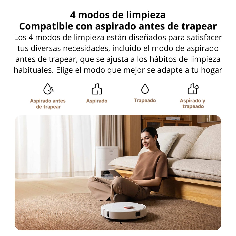 Aspiradora Robot Xiaomi H50 10000Pa Trapeado 180rpm Cepillo Lateral Anti-Enredos Base Autovaciado 5200mAh