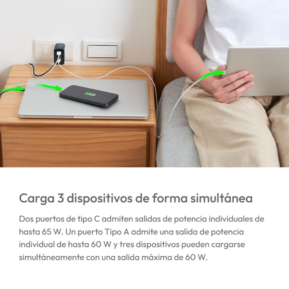 Cargador De Pared Adata Gan 65w 2 En 1 con Cable USB-C de 2m, 100w