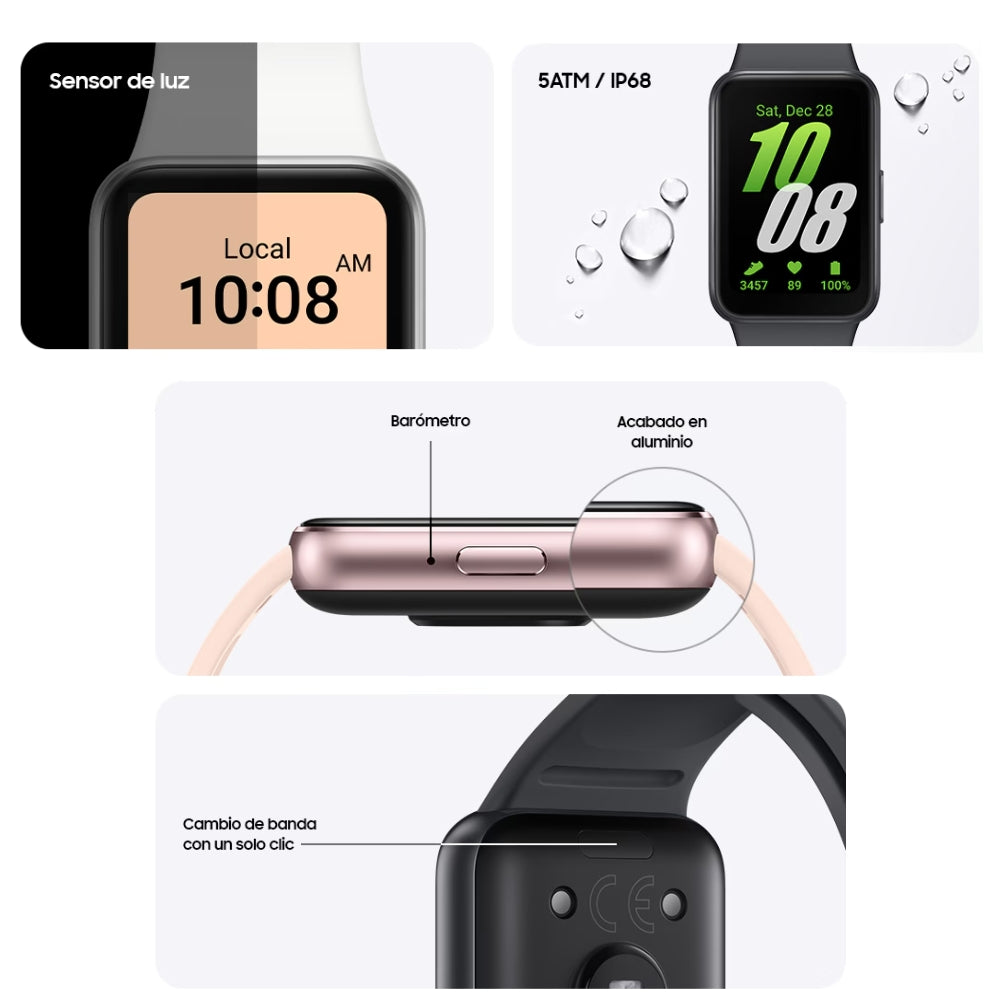 Smart Band Samsung Galaxy Fit3 AMOLED 1.6” Aluminio 5ATM+IP68 Batería 13 Días Caídas/Sueño - Gris