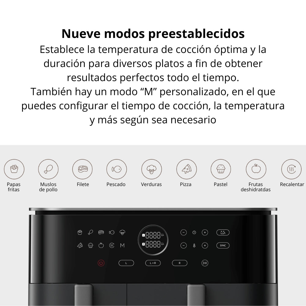 Freidora de Aire Xiaomi Dual Zone Air Fryer 10L Doble Compartimiento 101 Recetas, 9 Modos, 2700W - Negro
