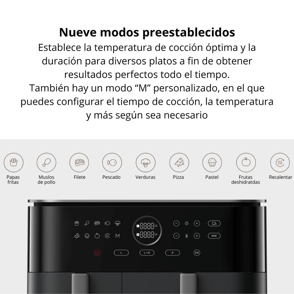 Freidora de Aire Xiaomi Dual Zone Air Fryer 10L Doble Compartimiento 101 Recetas, 9 Modos, 2700W - Negro
