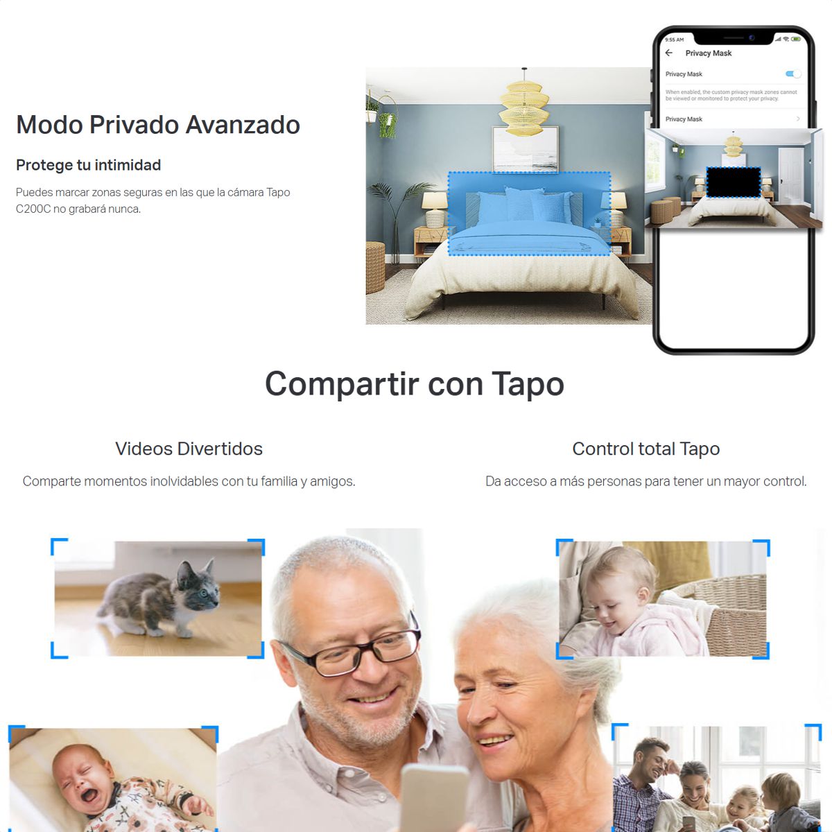 Cámara WiFi TP-Link Tapo C200c 360° Full HD 1080p Visión Nocturna Giro e Inclinación y Compatible con Alexa + Micro SD 64GB