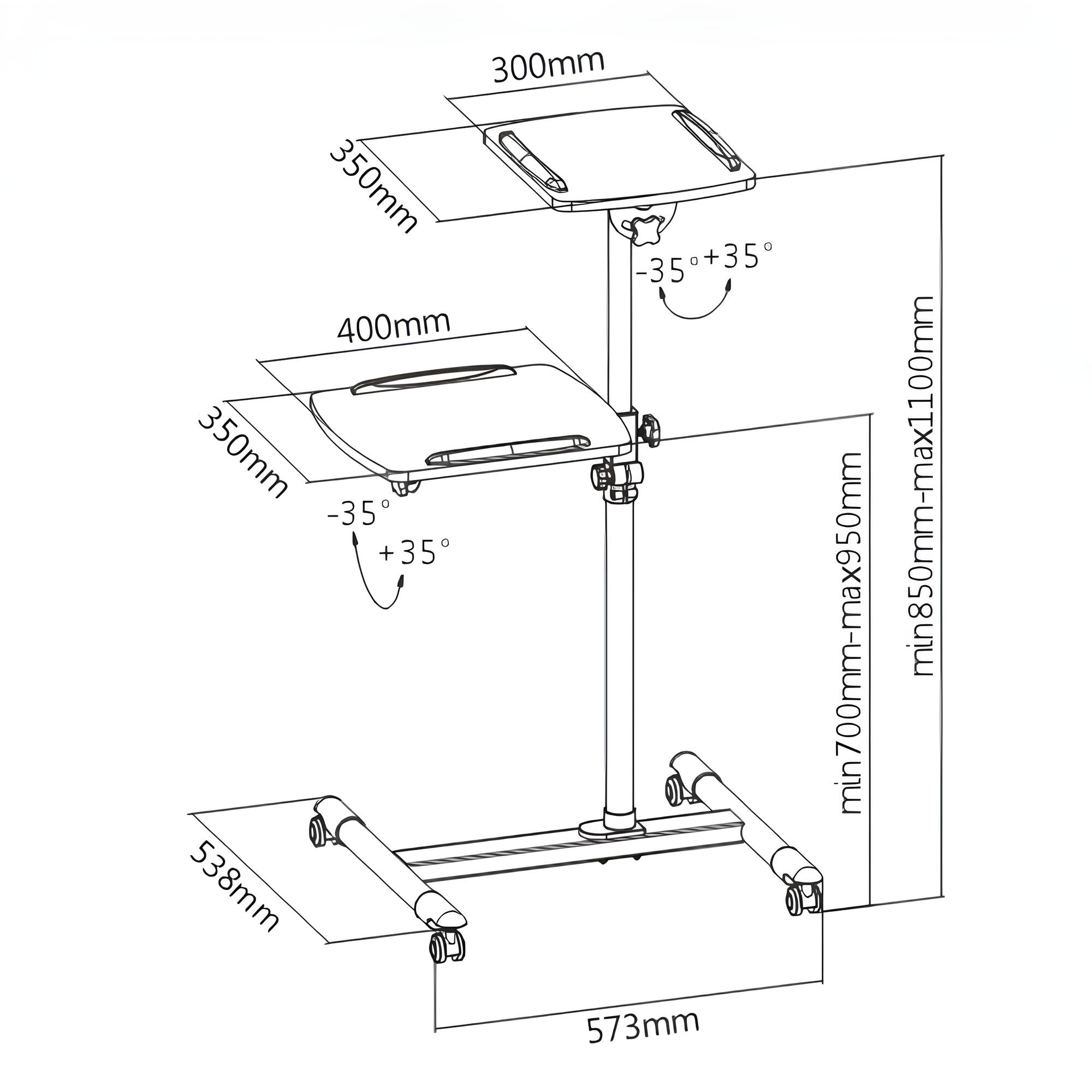 Soporte Móvil con Ruedas para Proyector y Laptop Portátil TechGo SPPR-02 de Altura Ajustable Universal
