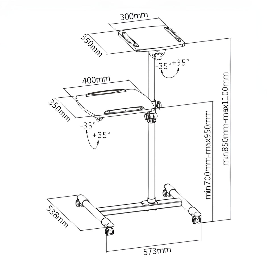 Soporte Móvil con Ruedas para Proyector y Laptop Portátil TechGo SPPR-02 de Altura Ajustable Universal