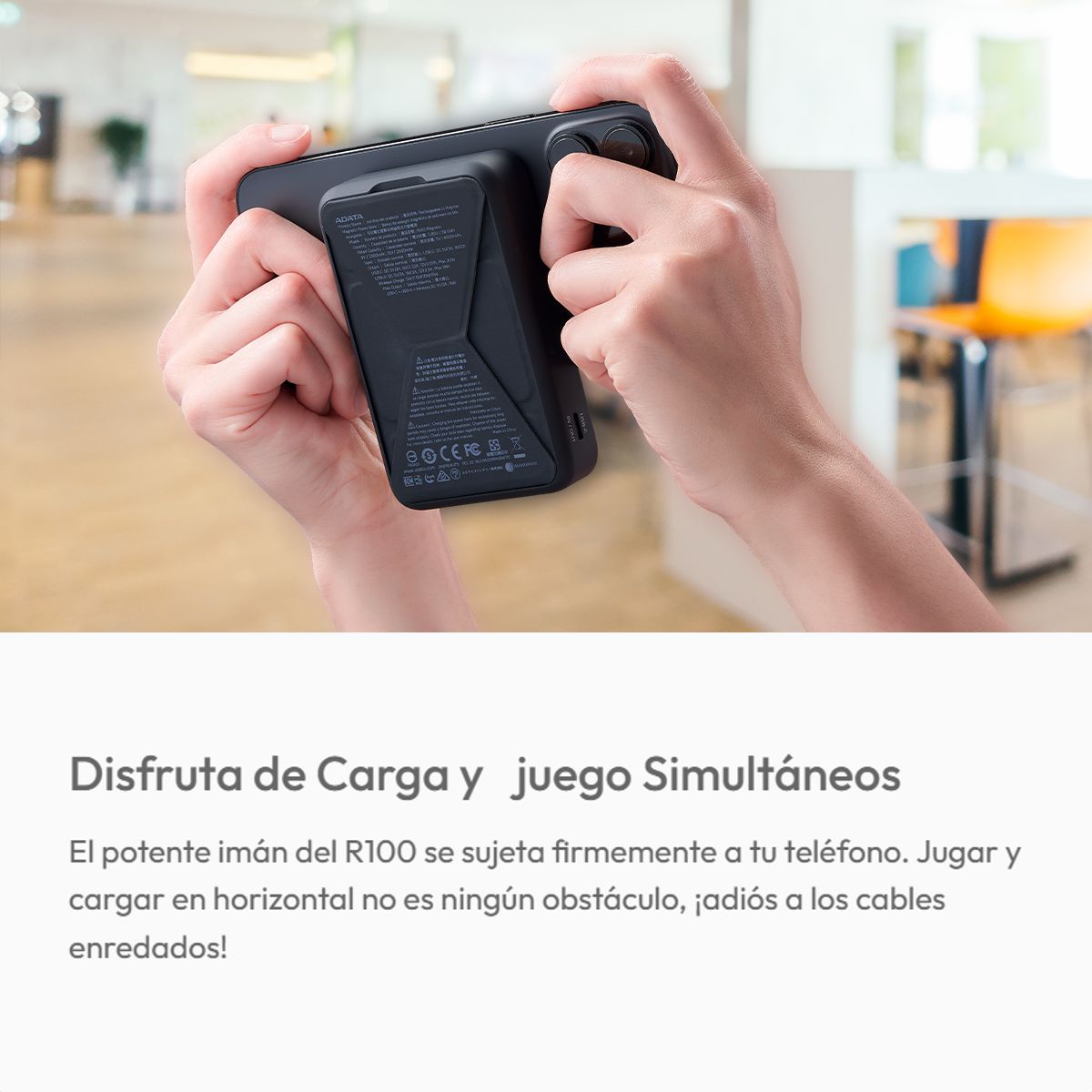 Power Bank ADATA R100 10000mAh Magnético con Carga Inalámbrica Qi y 20W USB-C PD para iPhone y Android