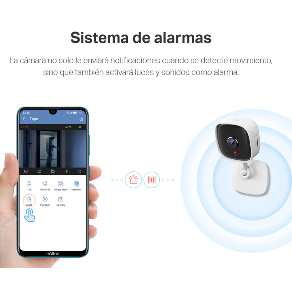 Cámara WiFi TP-Link Tapo C110 2K 3MP Visión Nocturna Alarma con Luz y Sonido + Micro SD 128GB