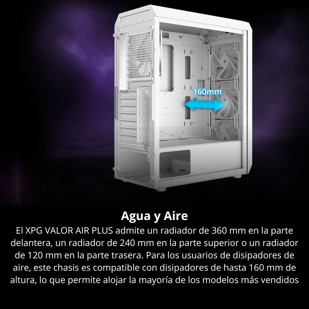 Gabinete PC Gamer XPG Valor Air Plus ATX RGB 4 Fans ARGB Compatible con ATX, Micro-ATX, ITX - Blanco