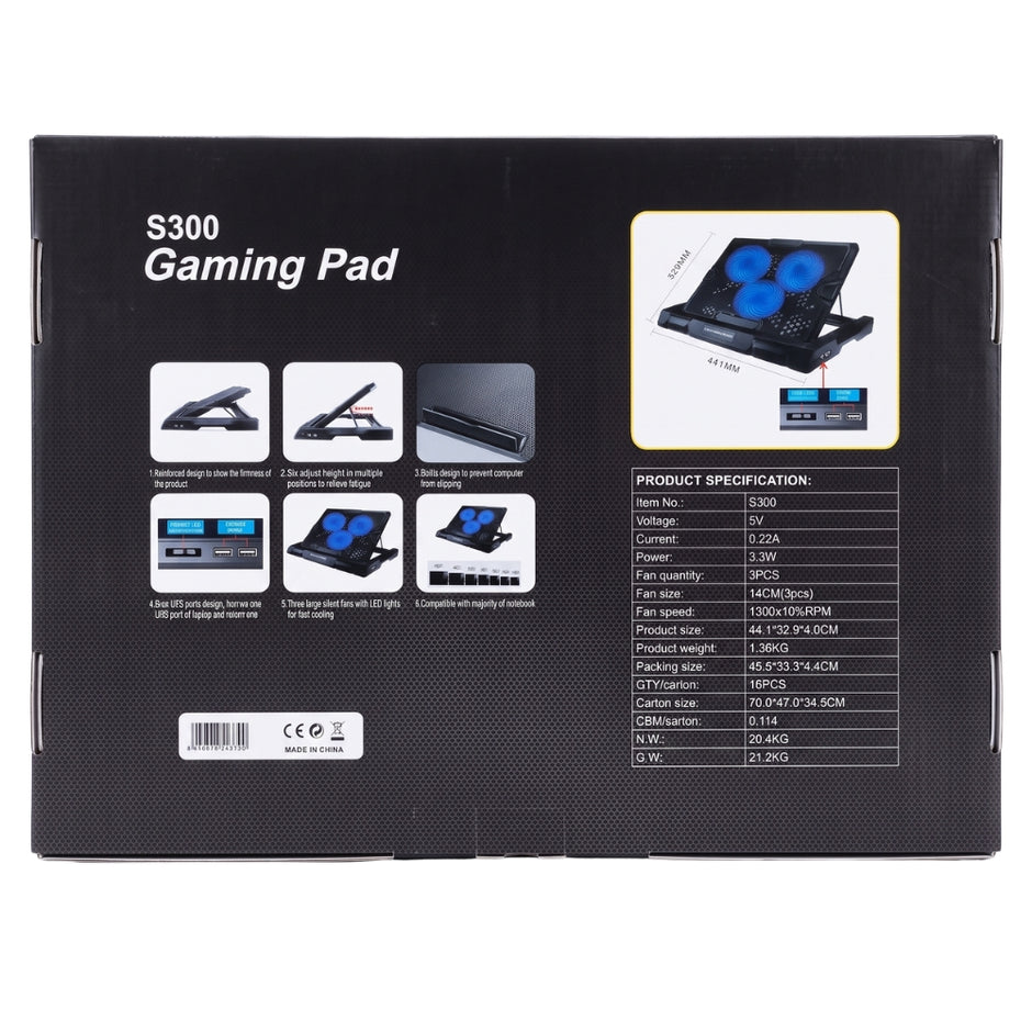 Base Refrigerante Gaming Cooler Pad S300 con 3 Ventiladores LED y 2 Puertos USB para Laptop 17