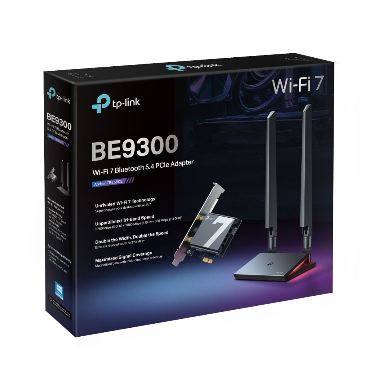 Adaptador Wi-Fi 7 PCIe TP-Link Archer TBE550E BE9300 Triple Banda con Bluetooth 5.4 y Antenas Magnéticas