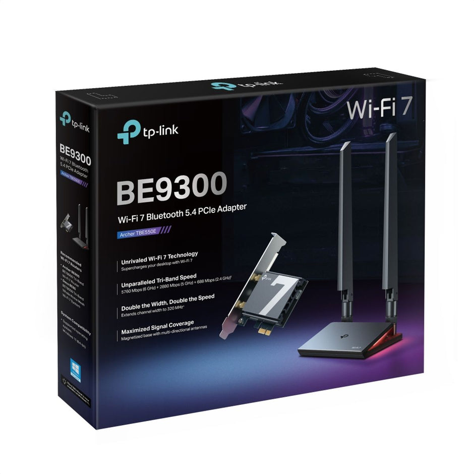 Adaptador Wi-Fi 7 PCIe TP-Link Archer TBE550E BE9300 Triple Banda con Bluetooth 5.4 y Antenas Magnéticas