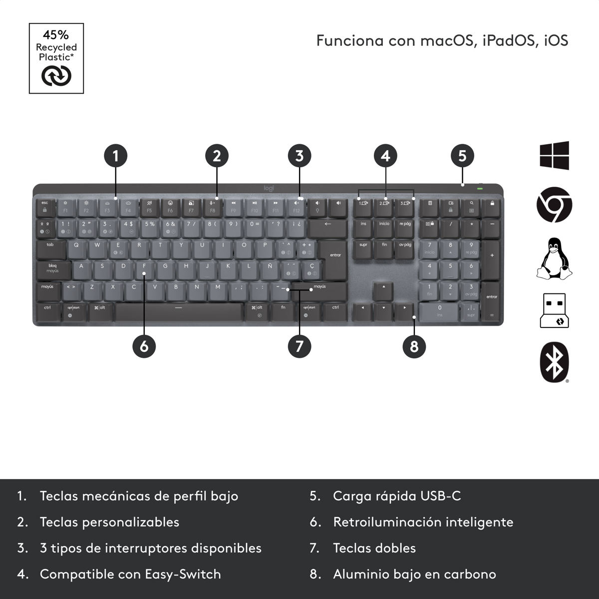 Combo Logitech Teclado Mx Mechanical + Mouse Compacto Logitech Mx Anywhere 3s