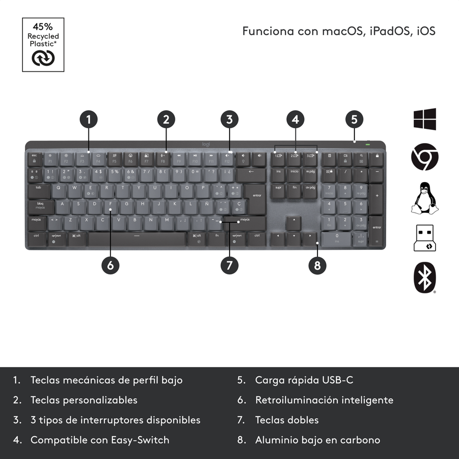 Combo Logitech Teclado Mx Mechanical + Mouse Compacto Logitech Mx Anywhere 3s