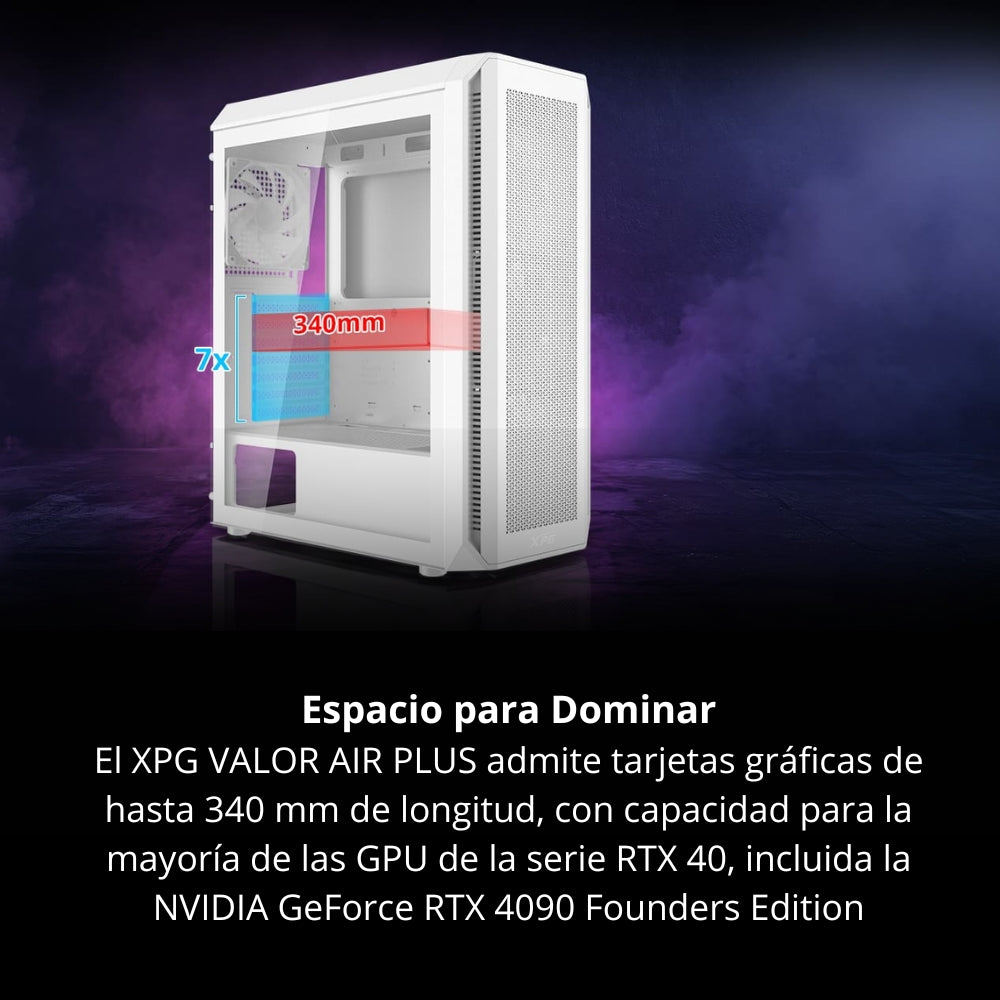 Gabinete Pc Gamer Adata XPG Valor Air Plus, Caja ATX Sin Fuente con 4 Coolers ARGB