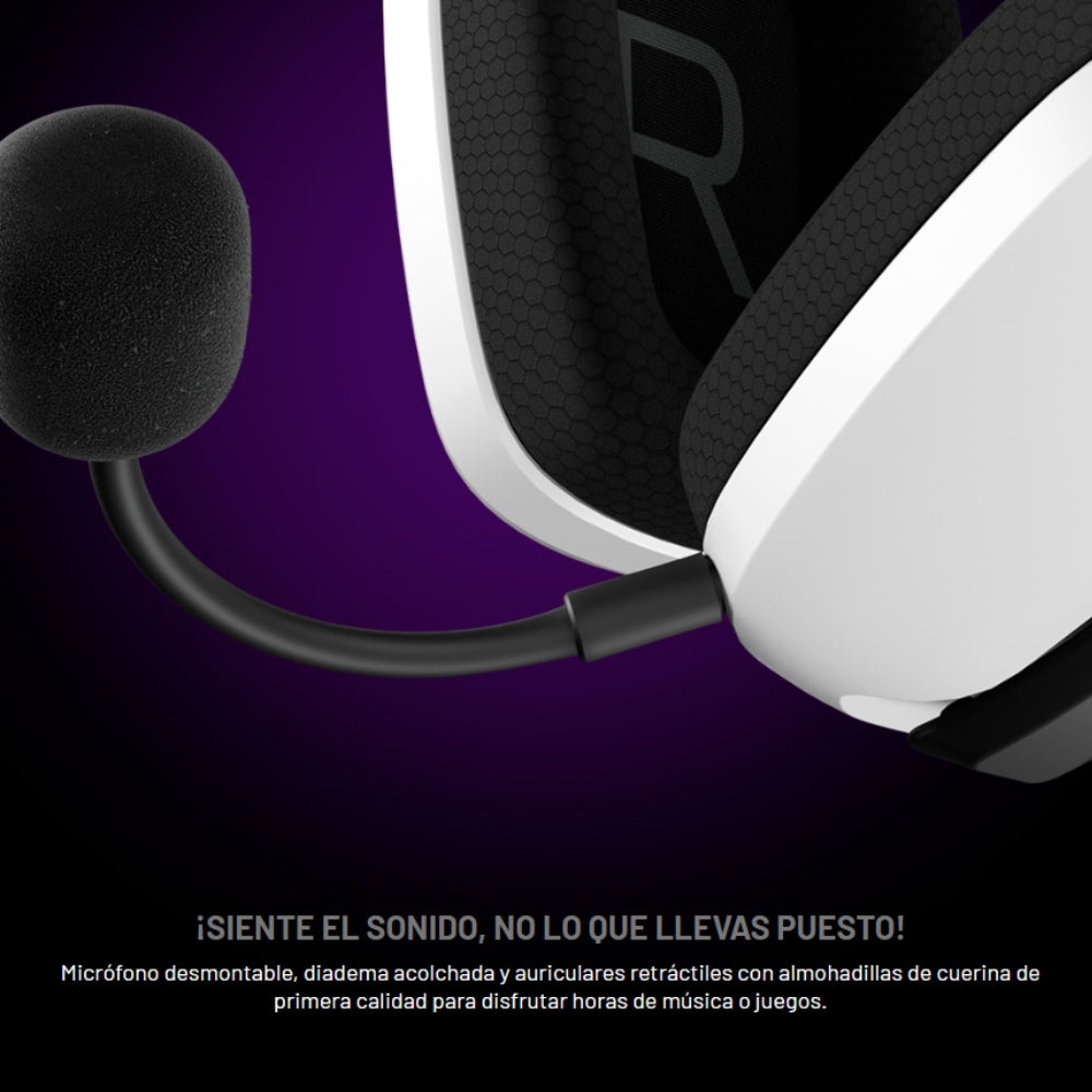Diadema Gamer Primus Arcus 360BT PBH‑360 con Bluetooth 5.3 y 2.4GHz, Micrófono Desmontable Pro Blanco