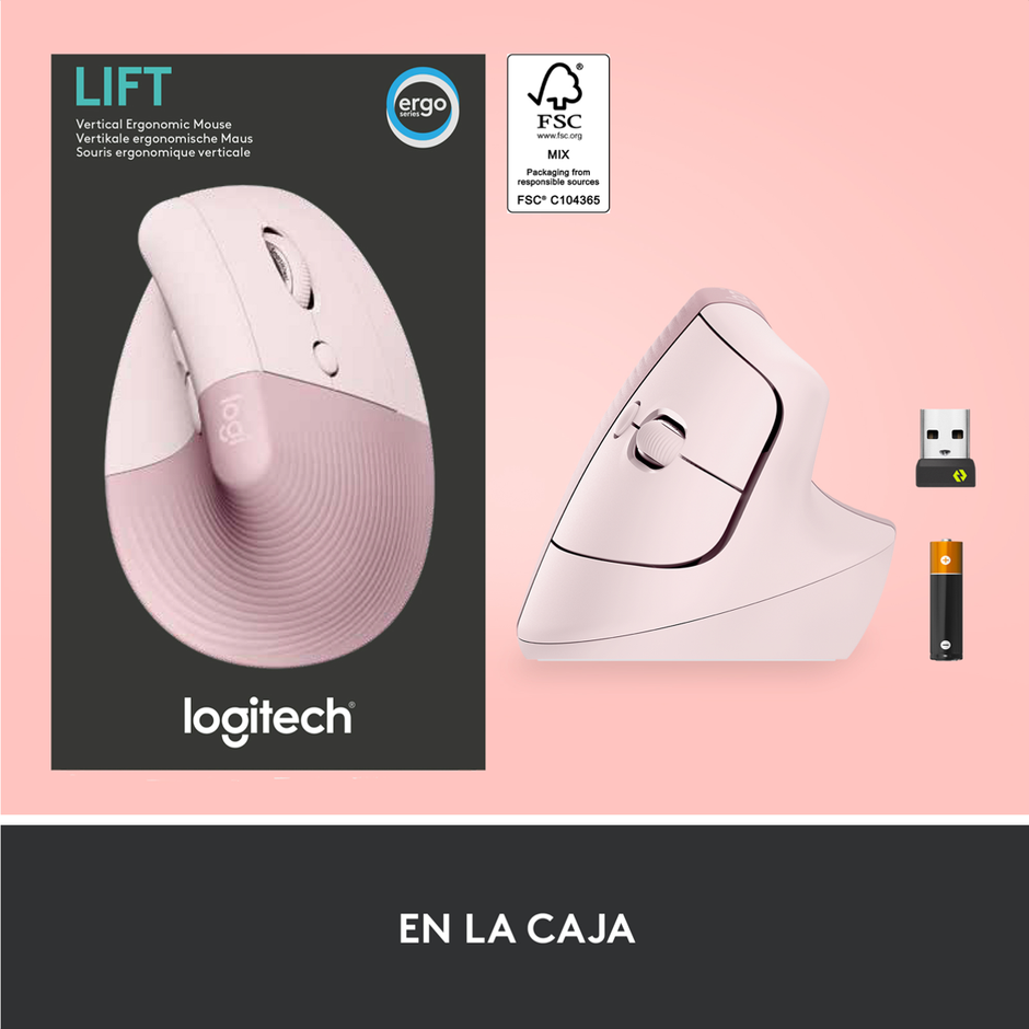Mouse Ergonómico Vertical Logitech Lift, Inalámbrico para Manos Pequeñas y Medianas, Rosa