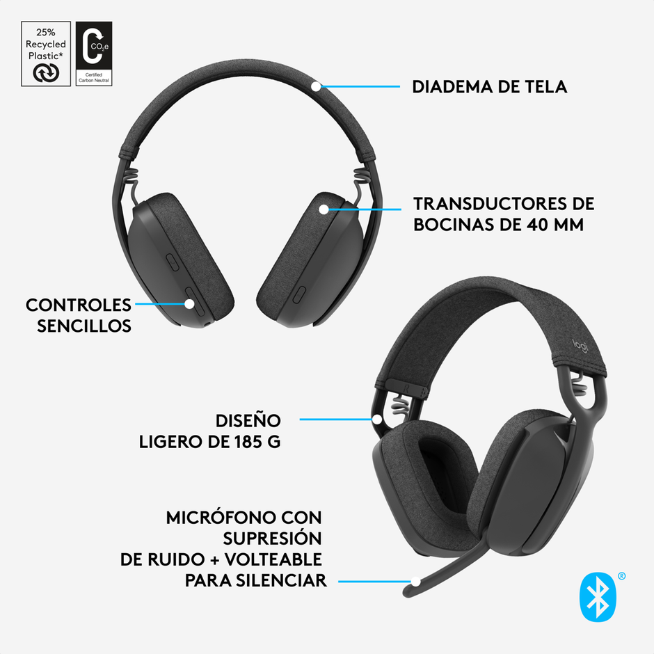 Diadema Profesional Inalámbrica & Bt Logitech Zone Vibe 100