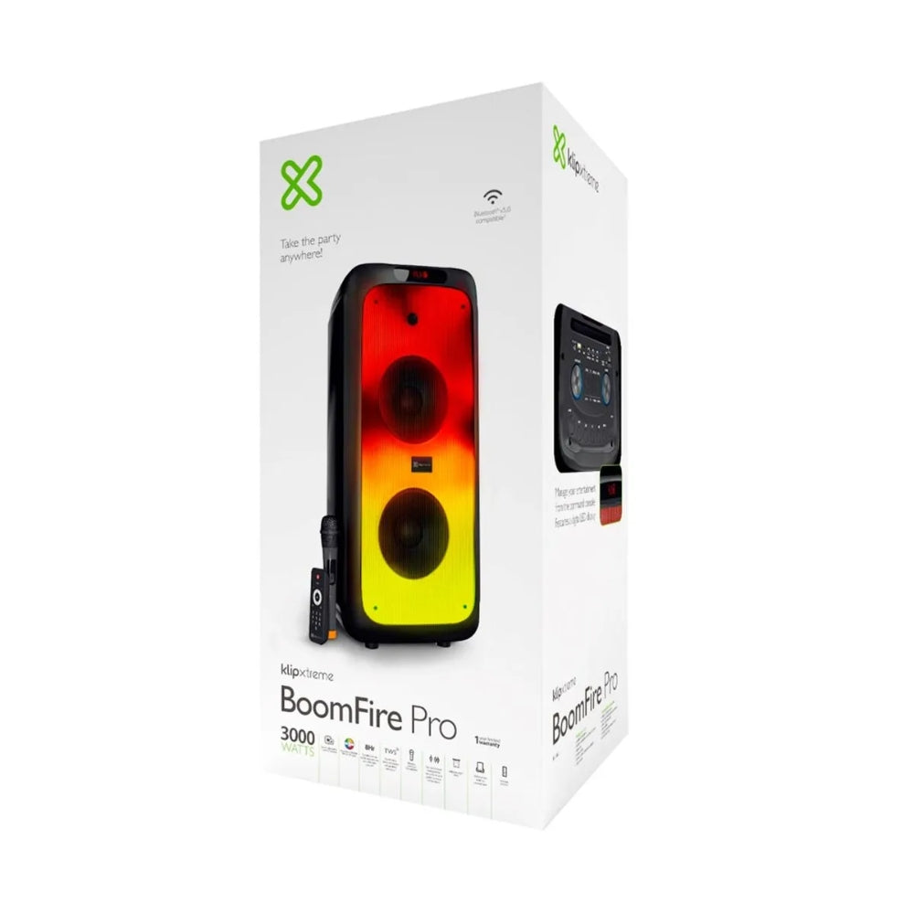 Parlante Klip Xtreme BoomFire Pro KLS-662 Bluetooth 3000W con Ruedas y Micrófono Inalámbrico