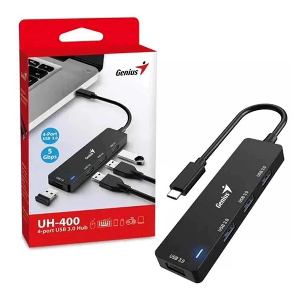 Hub Usb 3.0 Genius Uh-400 De 4 Puertos Color Negro